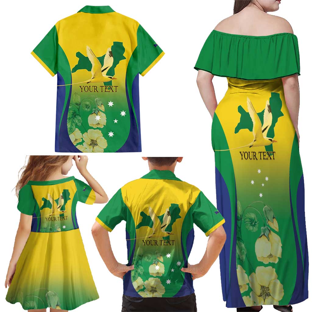 Personalised Australia Christmas Island Family Matching Off Shoulder Maxi Dress and Hawaiian Shirt Golden Bosun Abutilon listeri With Map - Aussie Hoodie