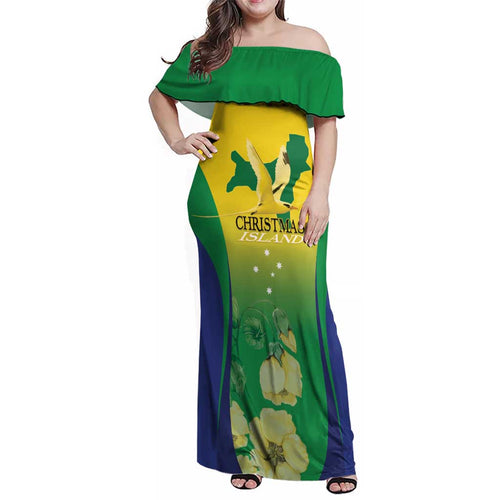 Personalised Australia Christmas Island Family Matching Off Shoulder Maxi Dress and Hawaiian Shirt Golden Bosun Abutilon listeri With Map - Aussie Hoodie