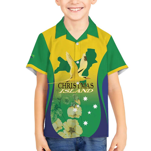 Personalised Australia Christmas Island Family Matching Off Shoulder Short Dress and Hawaiian Shirt Golden Bosun Abutilon listeri With Map - Aussie Hoodie