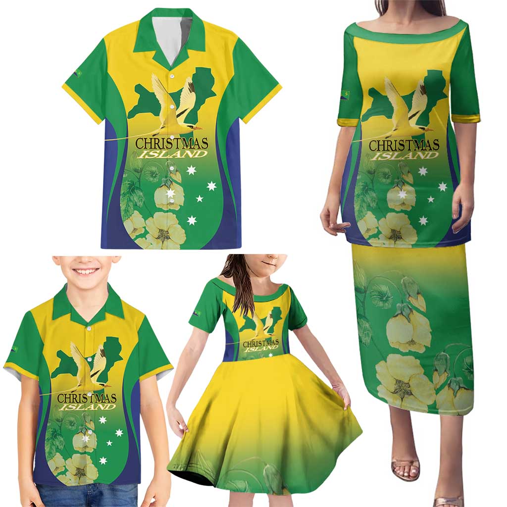 Personalised Australia Christmas Island Family Matching Puletasi and Hawaiian Shirt Golden Bosun Abutilon listeri With Map - Aussie Hoodie