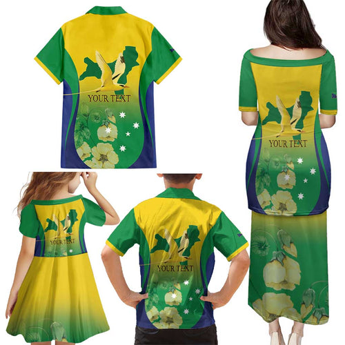 Personalised Australia Christmas Island Family Matching Puletasi and Hawaiian Shirt Golden Bosun Abutilon listeri With Map - Aussie Hoodie