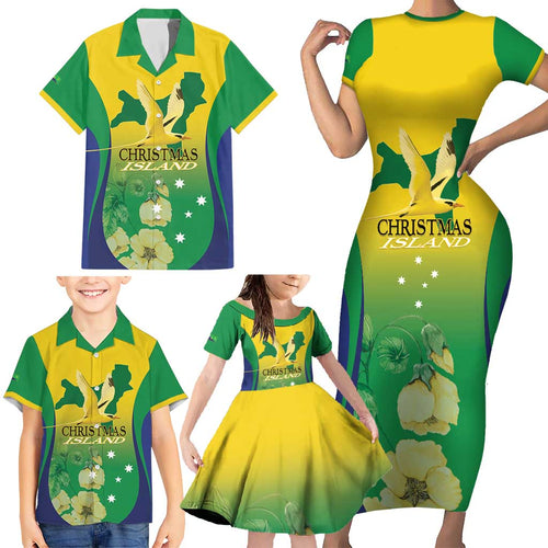 Personalised Australia Christmas Island Family Matching Short Sleeve Bodycon Dress and Hawaiian Shirt Golden Bosun Abutilon listeri With Map - Aussie Hoodie