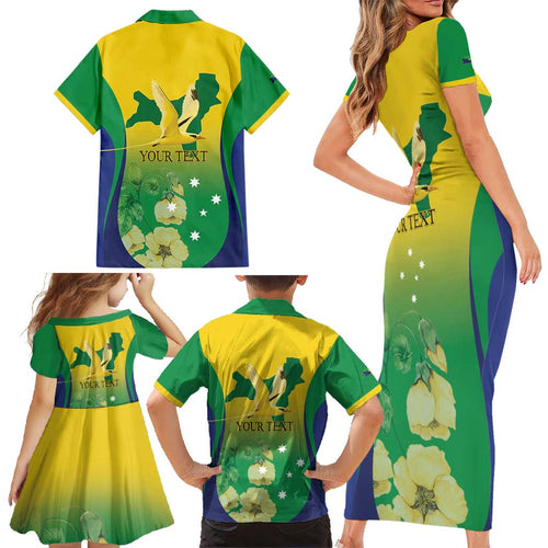 Personalised Australia Christmas Island Family Matching Short Sleeve Bodycon Dress and Hawaiian Shirt Golden Bosun Abutilon listeri With Map - Aussie Hoodie
