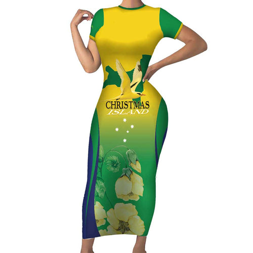 Personalised Australia Christmas Island Family Matching Short Sleeve Bodycon Dress and Hawaiian Shirt Golden Bosun Abutilon listeri With Map - Aussie Hoodie