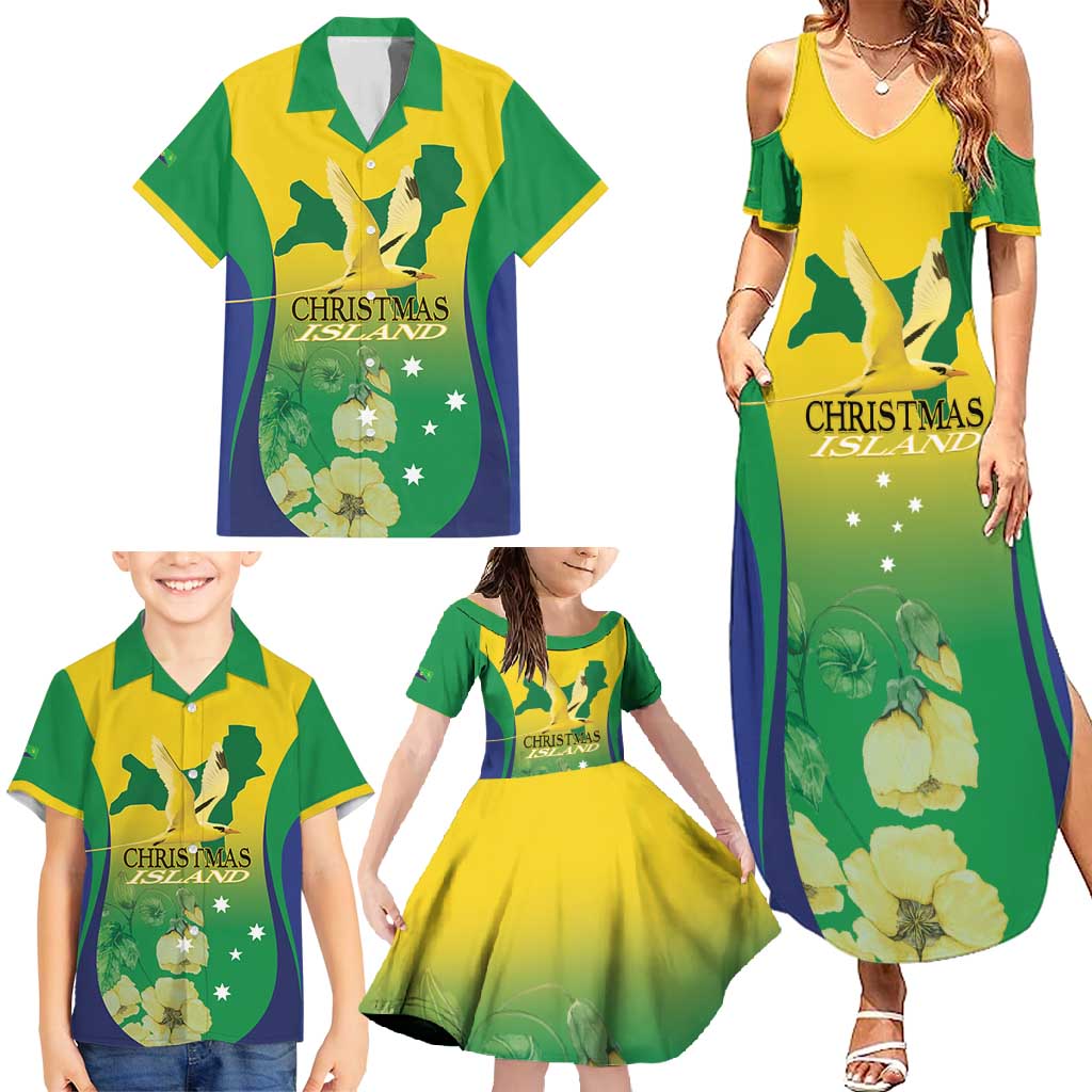 Personalised Australia Christmas Island Family Matching Summer Maxi Dress and Hawaiian Shirt Golden Bosun Abutilon listeri With Map - Aussie Hoodie