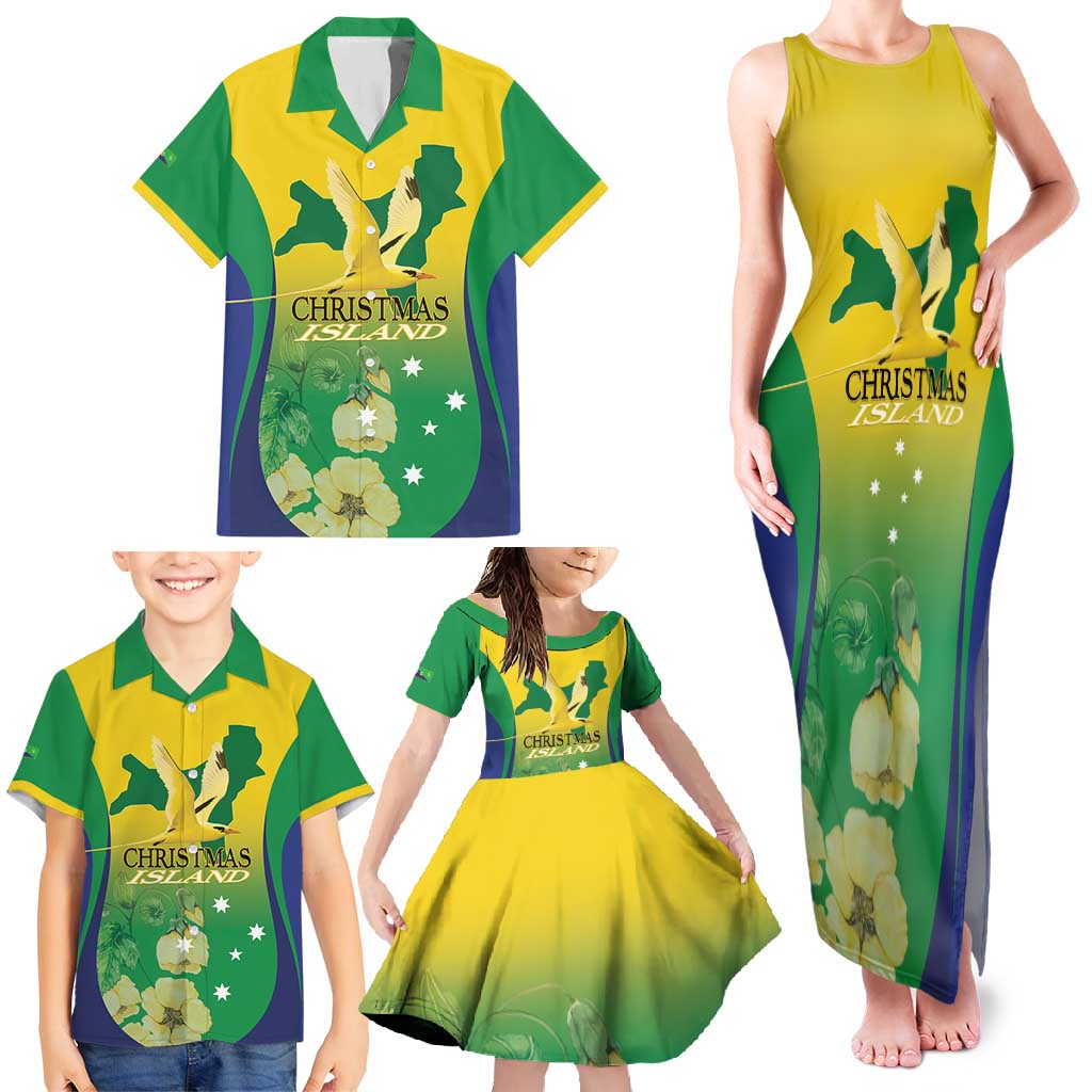 Personalised Australia Christmas Island Family Matching Tank Maxi Dress and Hawaiian Shirt Golden Bosun Abutilon listeri With Map - Aussie Hoodie