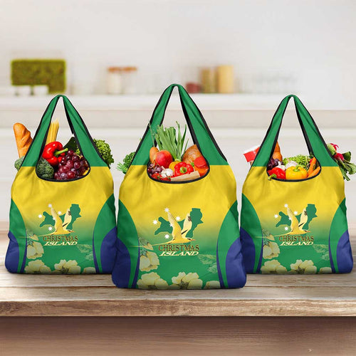 Australia Christmas Island Grocery Bag Golden Bosun Abutilon listeri With Map - Aussie Hoodie