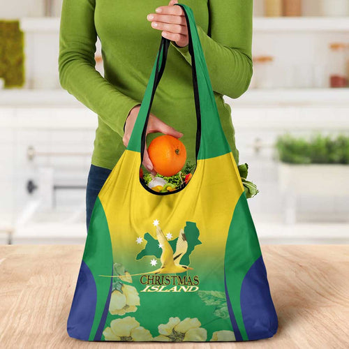 Australia Christmas Island Grocery Bag Golden Bosun Abutilon listeri With Map - Aussie Hoodie