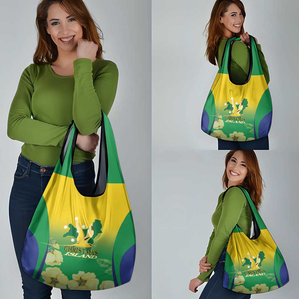 Australia Christmas Island Grocery Bag Golden Bosun Abutilon listeri With Map - Aussie Hoodie