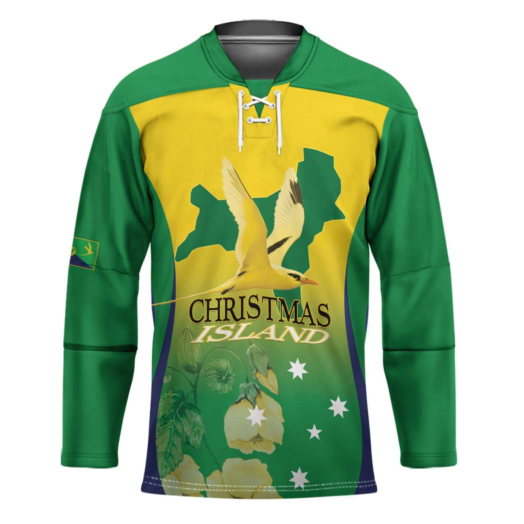 Personalised Australia Christmas Island Hockey Jersey Golden Bosun Abutilon listeri With Map - Aussie Hoodie