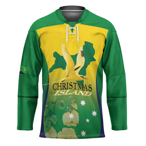 Personalised Australia Christmas Island Hockey Jersey Golden Bosun Abutilon listeri With Map - Aussie Hoodie