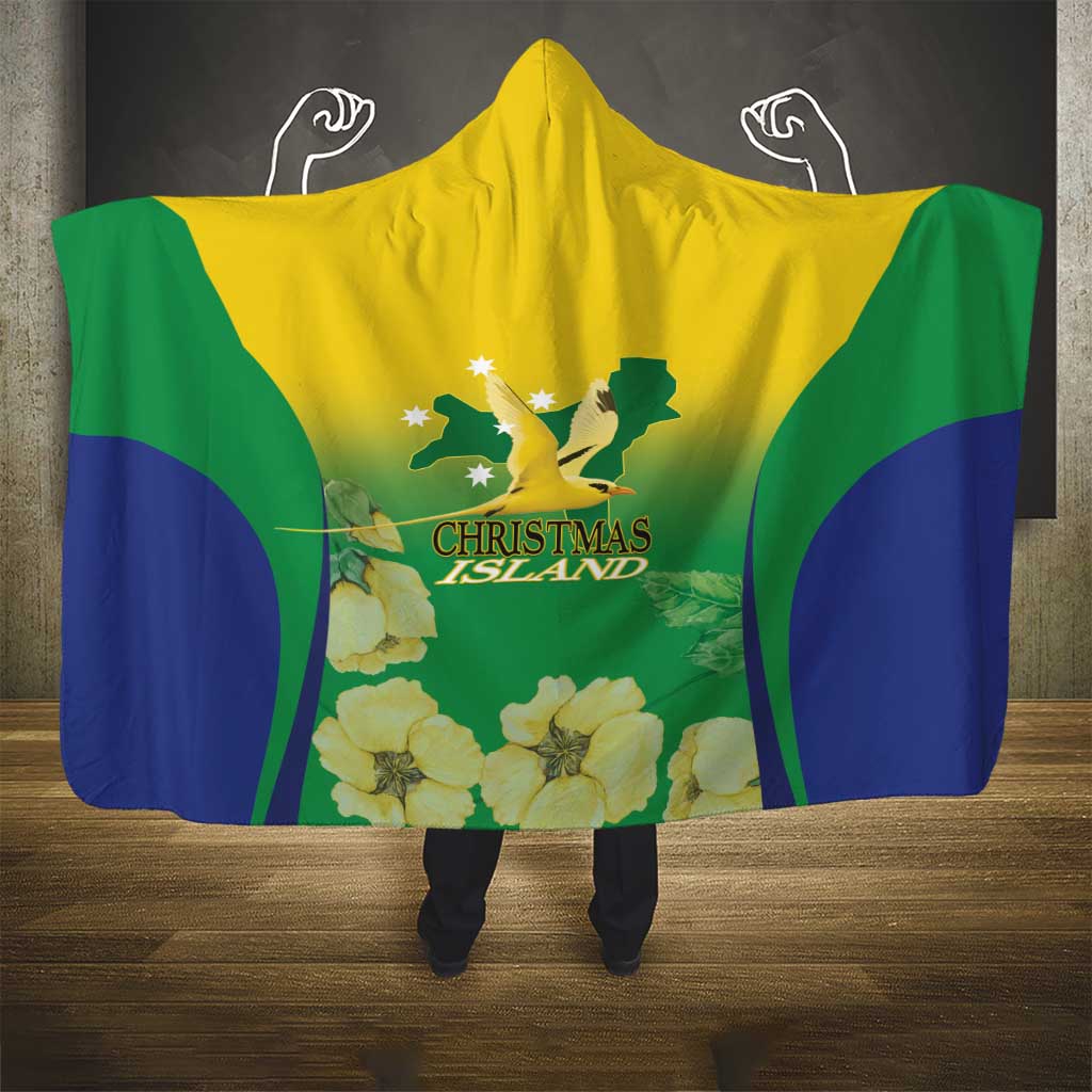 Australia Christmas Island Hooded Blanket Golden Bosun Abutilon listeri With Map - Aussie Hoodie