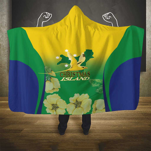 Australia Christmas Island Hooded Blanket Golden Bosun Abutilon listeri With Map - Aussie Hoodie