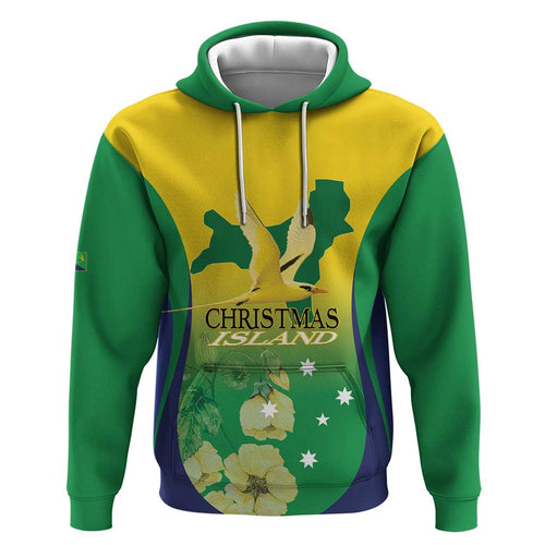 Personalised Australia Christmas Island Hoodie Golden Bosun Abutilon listeri With Map - Aussie Hoodie