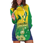 Personalised Australia Christmas Island Hoodie Dress Golden Bosun Abutilon listeri With Map - Aussie Hoodie