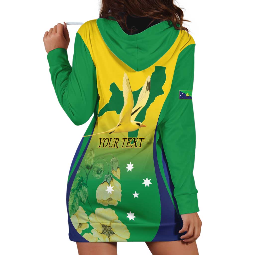 Personalised Australia Christmas Island Hoodie Dress Golden Bosun Abutilon listeri With Map - Aussie Hoodie
