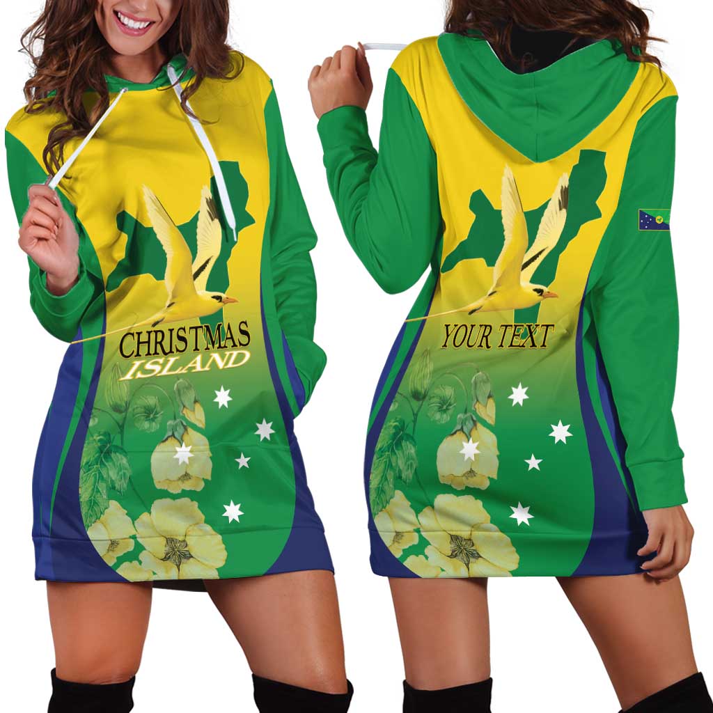 Personalised Australia Christmas Island Hoodie Dress Golden Bosun Abutilon listeri With Map - Aussie Hoodie