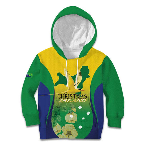 Personalised Australia Christmas Island Kid Hoodie Golden Bosun Abutilon listeri With Map - Aussie Hoodie