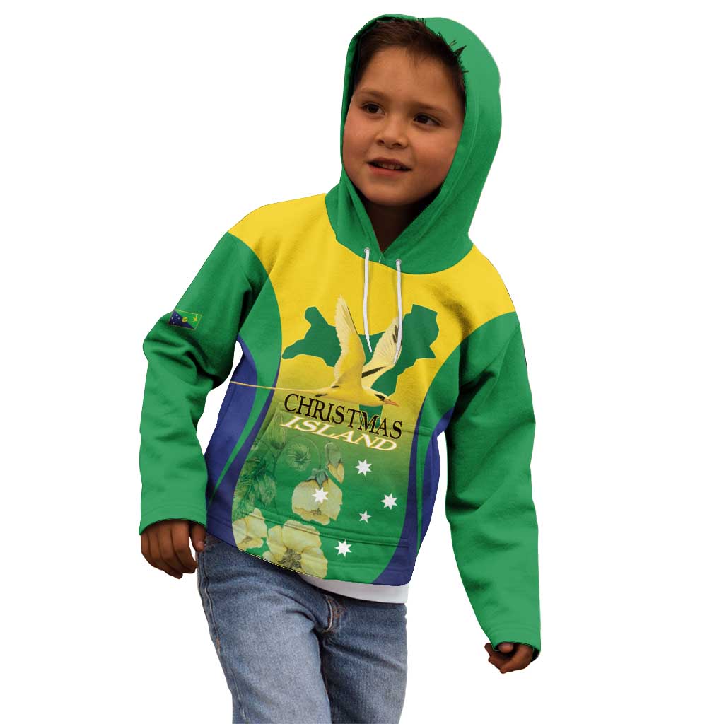 Personalised Australia Christmas Island Kid Hoodie Golden Bosun Abutilon listeri With Map - Aussie Hoodie