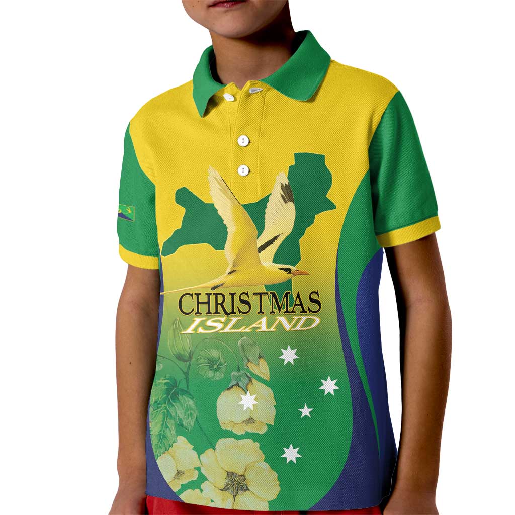 Personalised Australia Christmas Island Kid Polo Shirt Golden Bosun Abutilon listeri With Map - Aussie Hoodie