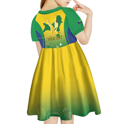 Personalised Australia Christmas Island Kid Short Sleeve Dress Golden Bosun Abutilon listeri With Map - Aussie Hoodie