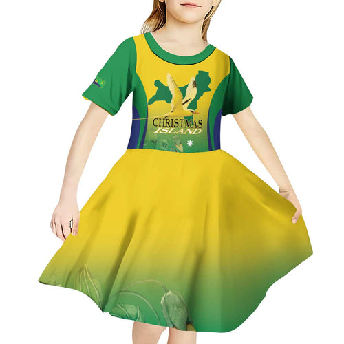 Personalised Australia Christmas Island Kid Short Sleeve Dress Golden Bosun Abutilon listeri With Map - Aussie Hoodie