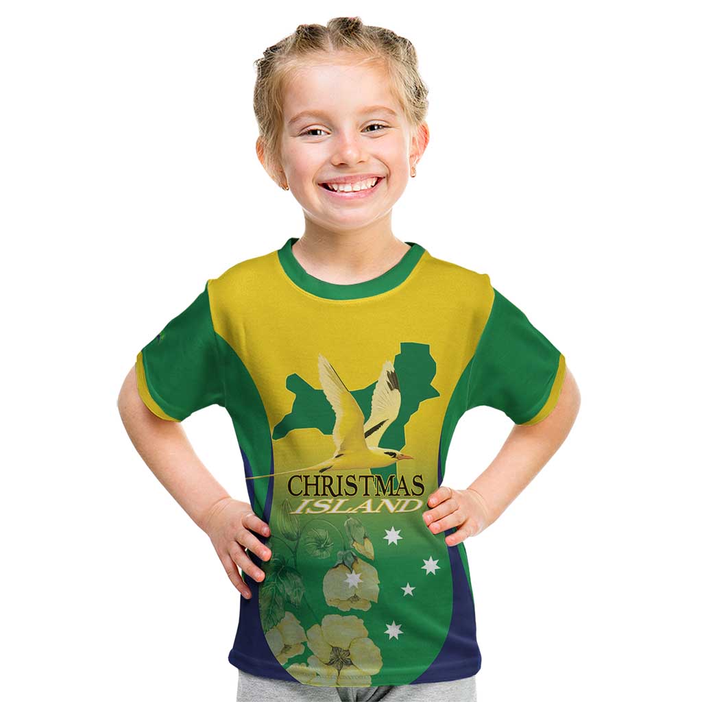 Personalised Australia Christmas Island Kid T Shirt Golden Bosun Abutilon listeri With Map - Aussie Hoodie