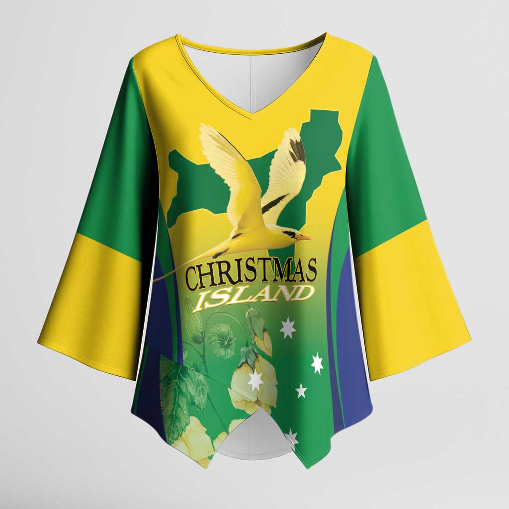 Personalised Australia Christmas Island Kimono Sleeve Blouse Golden Bosun Abutilon listeri With Map - Aussie Hoodie