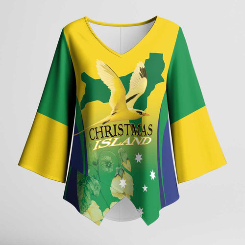 Personalised Australia Christmas Island Kimono Sleeve Blouse Golden Bosun Abutilon listeri With Map - Aussie Hoodie