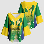 Personalised Australia Christmas Island Kimono Sleeve Blouse Golden Bosun Abutilon listeri With Map - Aussie Hoodie