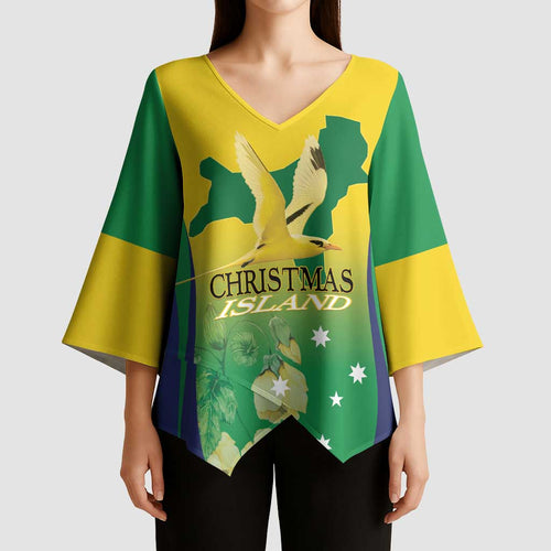 Personalised Australia Christmas Island Kimono Sleeve Blouse Golden Bosun Abutilon listeri With Map - Aussie Hoodie