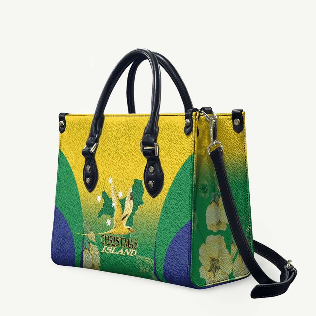 Australia Christmas Island Leather Bag Golden Bosun Abutilon listeri With Map - Aussie Hoodie