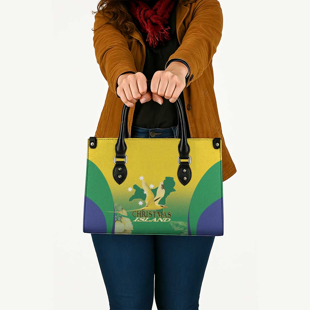 Australia Christmas Island Leather Bag Golden Bosun Abutilon listeri With Map - Aussie Hoodie