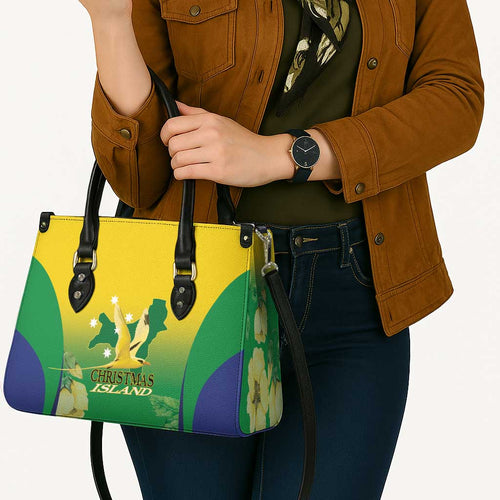 Australia Christmas Island Leather Bag Golden Bosun Abutilon listeri With Map - Aussie Hoodie