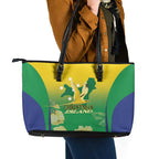 Australia Christmas Island Leather Tote Bag Golden Bosun Abutilon listeri With Map - Aussie Hoodie