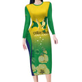 Personalised Australia Christmas Island Long Sleeve Bodycon Dress Golden Bosun Abutilon listeri With Map - Aussie Hoodie