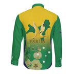 Personalised Australia Christmas Island Long Sleeve Button Shirt Golden Bosun Abutilon listeri With Map - Aussie Hoodie