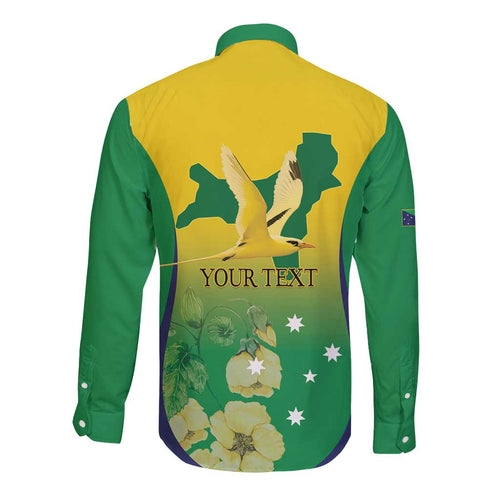 Personalised Australia Christmas Island Long Sleeve Button Shirt Golden Bosun Abutilon listeri With Map - Aussie Hoodie