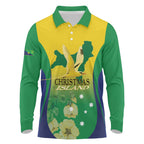 Personalised Australia Christmas Island Long Sleeve Polo Shirt Golden Bosun Abutilon listeri With Map - Aussie Hoodie