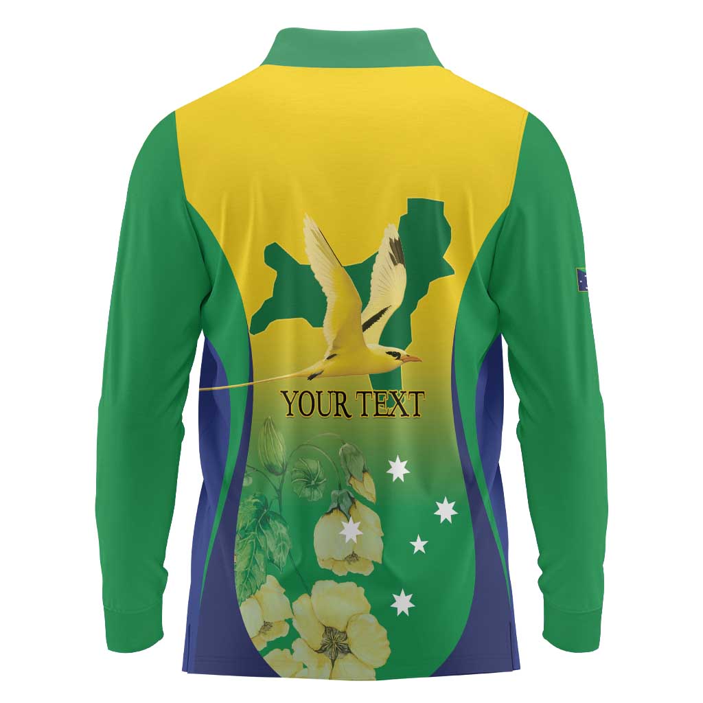 Personalised Australia Christmas Island Long Sleeve Polo Shirt Golden Bosun Abutilon listeri With Map - Aussie Hoodie