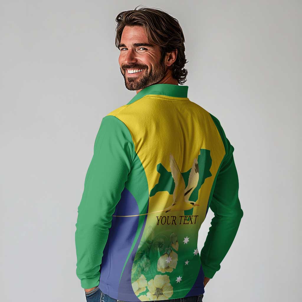 Personalised Australia Christmas Island Long Sleeve Polo Shirt Golden Bosun Abutilon listeri With Map - Aussie Hoodie