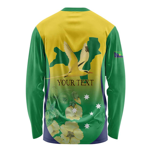 Personalised Australia Christmas Island Long Sleeve Shirt Golden Bosun Abutilon listeri With Map - Aussie Hoodie
