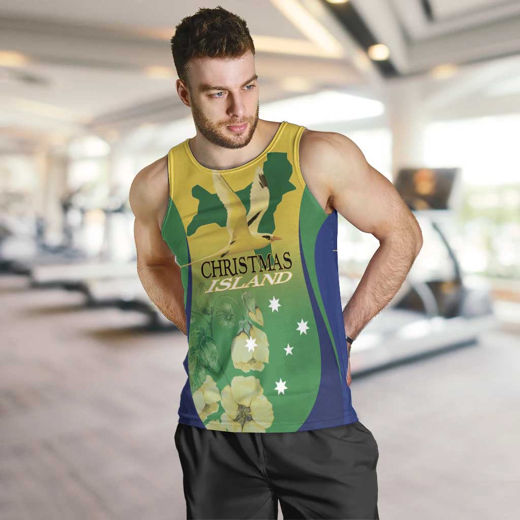 Personalised Australia Christmas Island Men Tank Top Golden Bosun Abutilon listeri With Map - Aussie Hoodie
