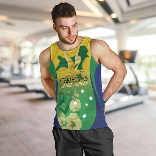 Personalised Australia Christmas Island Men Tank Top Golden Bosun Abutilon listeri With Map - Aussie Hoodie