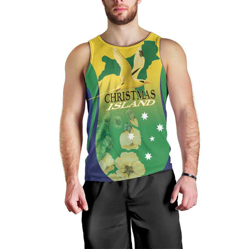 Personalised Australia Christmas Island Men Tank Top Golden Bosun Abutilon listeri With Map - Aussie Hoodie