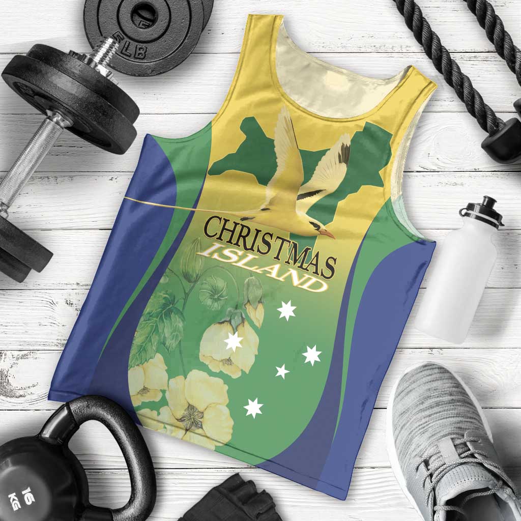 Personalised Australia Christmas Island Men Tank Top Golden Bosun Abutilon listeri With Map - Aussie Hoodie