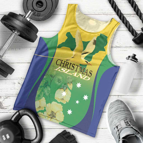 Personalised Australia Christmas Island Men Tank Top Golden Bosun Abutilon listeri With Map - Aussie Hoodie