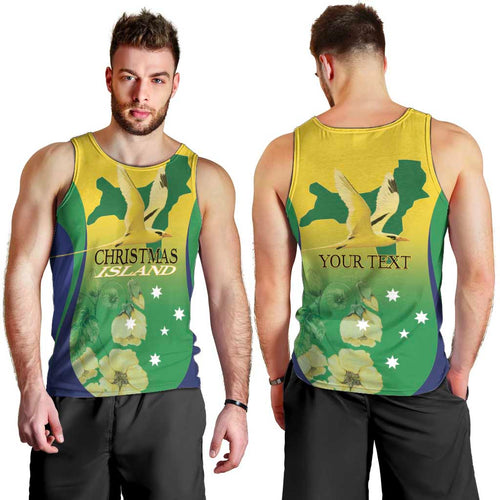 Personalised Australia Christmas Island Men Tank Top Golden Bosun Abutilon listeri With Map - Aussie Hoodie