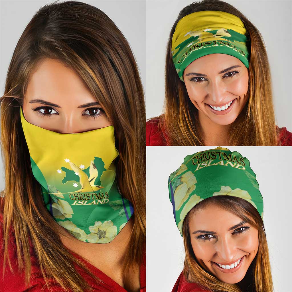 Australia Christmas Island Neck Gaiter Golden Bosun Abutilon listeri With Map - Aussie Hoodie