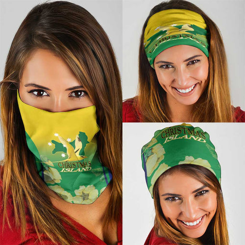 Australia Christmas Island Neck Gaiter Golden Bosun Abutilon listeri With Map - Aussie Hoodie